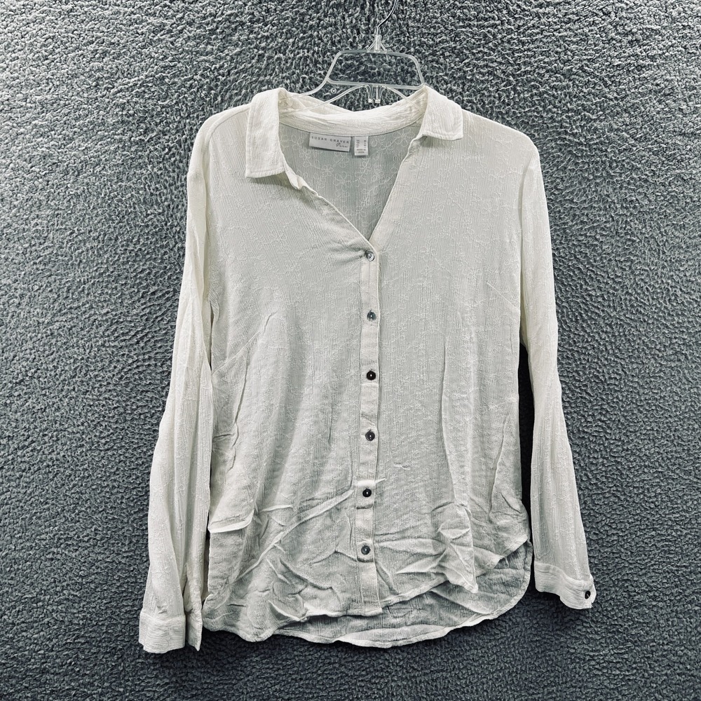 Susan Graver Womens Eyelet Crepe Shirt M Minimalist Capsule Lightweight Relaxed